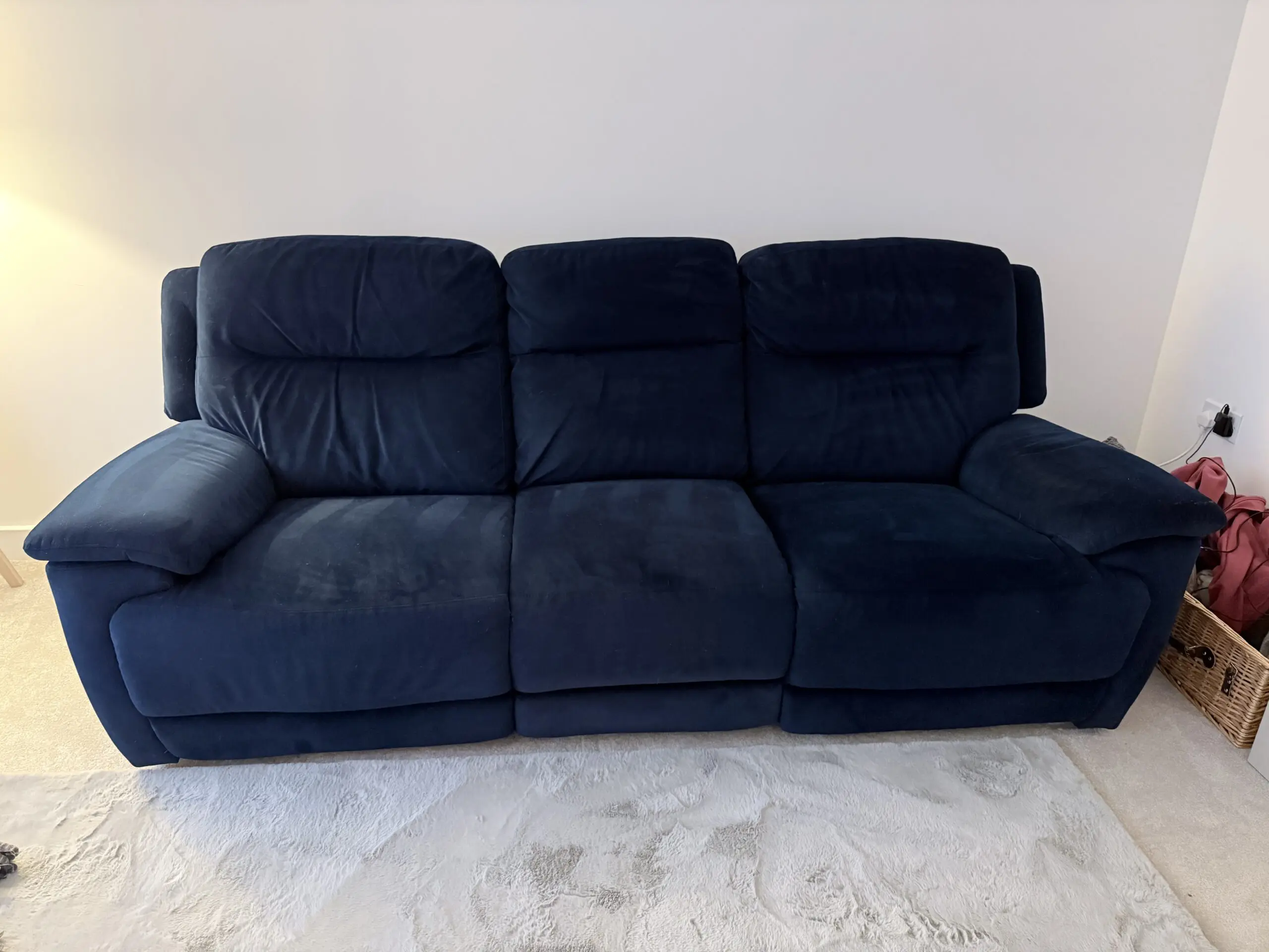 Furniture Village Touch Navy Blue Velvet Powered Recliner Sofa