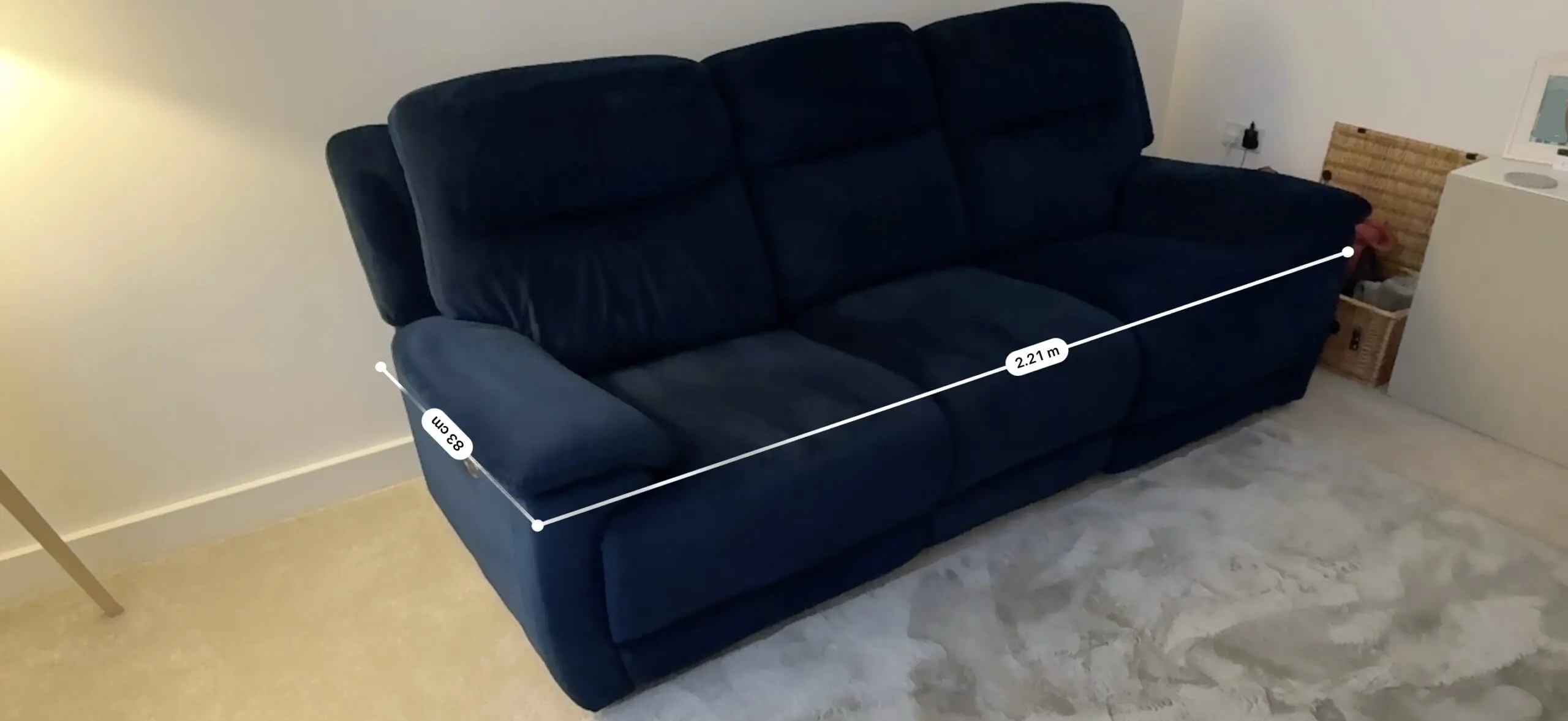 Furniture Village Touch Navy Blue Velvet Powered Recliner Sofa