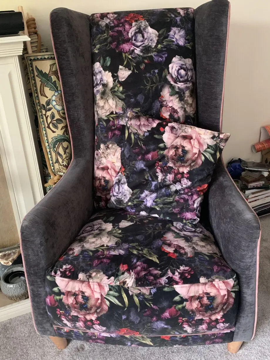 Velvet floral sofa and chair set