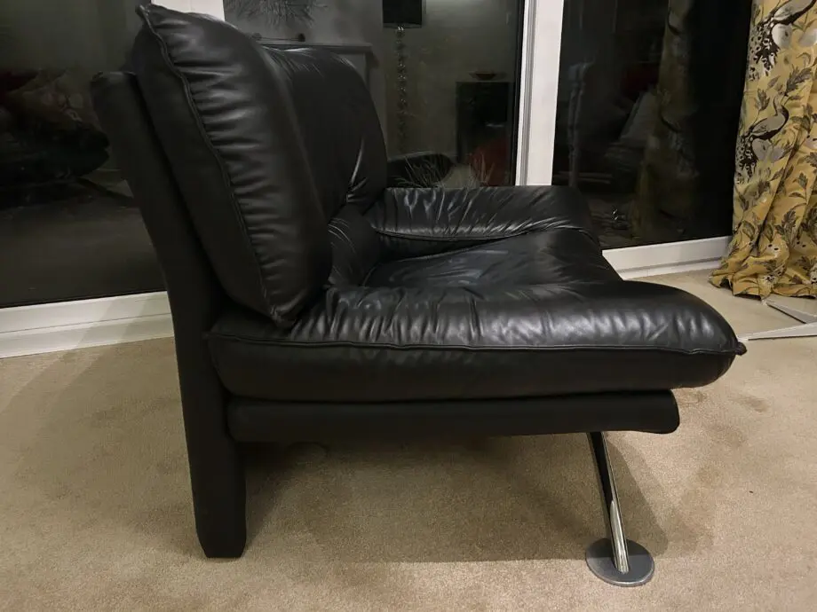 DFS Vintage Nicoletti Italian stylish chair Black leather with curved chrome legs