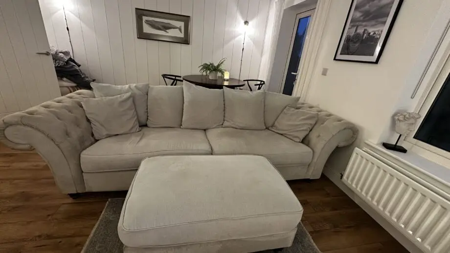 Sofa Club Windsor 4-Seater scatter back in Stone with footstool