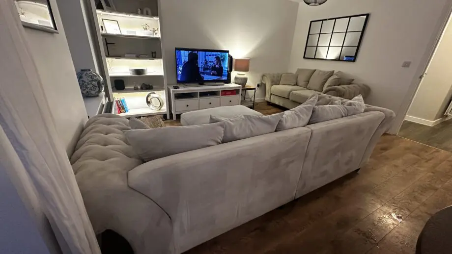 Sofa Club Windsor 4-Seater scatter back in Stone with footstool