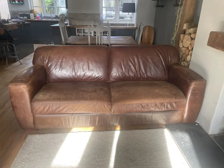 Vintage brown old leather sofa x 2