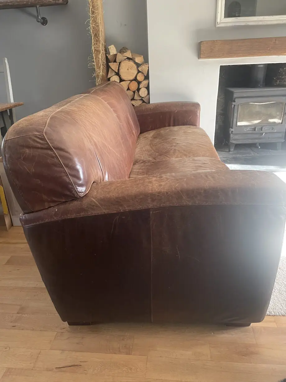 Vintage brown old leather sofa x 2