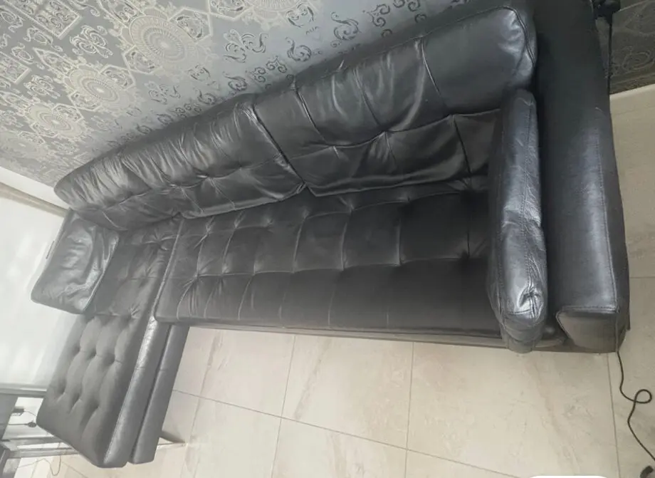 Dwell black leather L-Shaped sofa