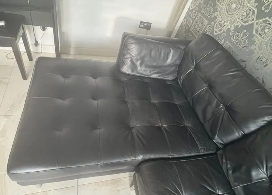 Dwell black leather L-Shaped sofa