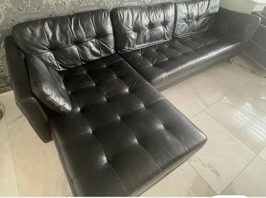 Dwell black leather L-Shaped sofa