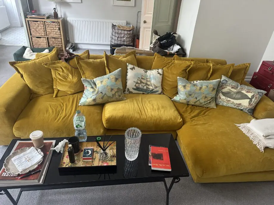 Loaf, Yellow (Honey Pot), in Clever Velvet Large right hand Wodge Modular Chaise Sofa