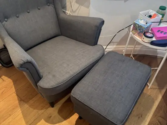 Ikea high back-rest sofa and futon and unbranded office chair grey
