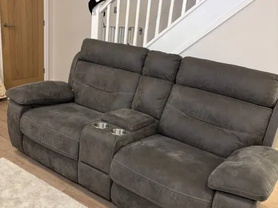 SCS charcoal grey Alexander electric recliner sofa + storage footstool