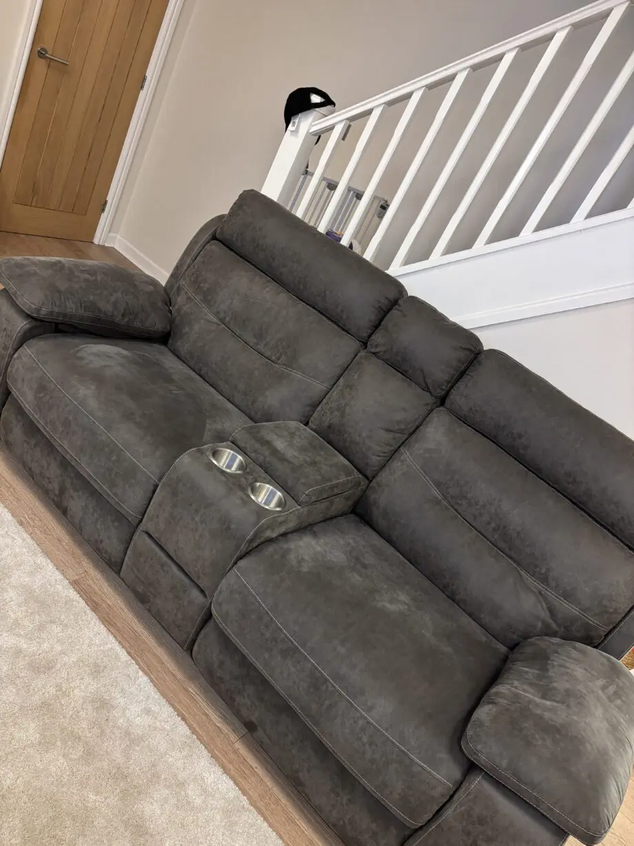 SCS charcoal grey Alexander electric recliner sofa + storage footstool