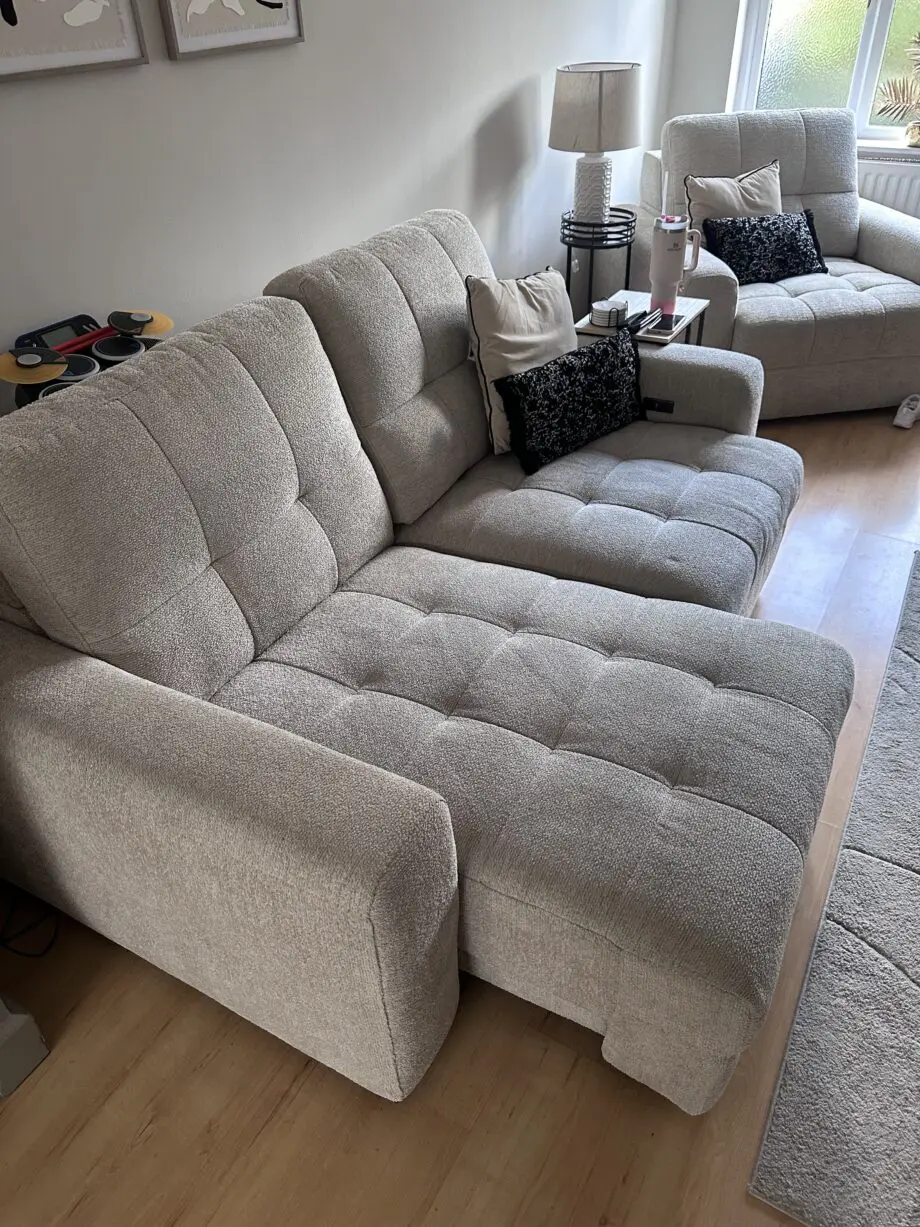 Dfs beige/oatmeal 3 seater slider sofa and armchair set