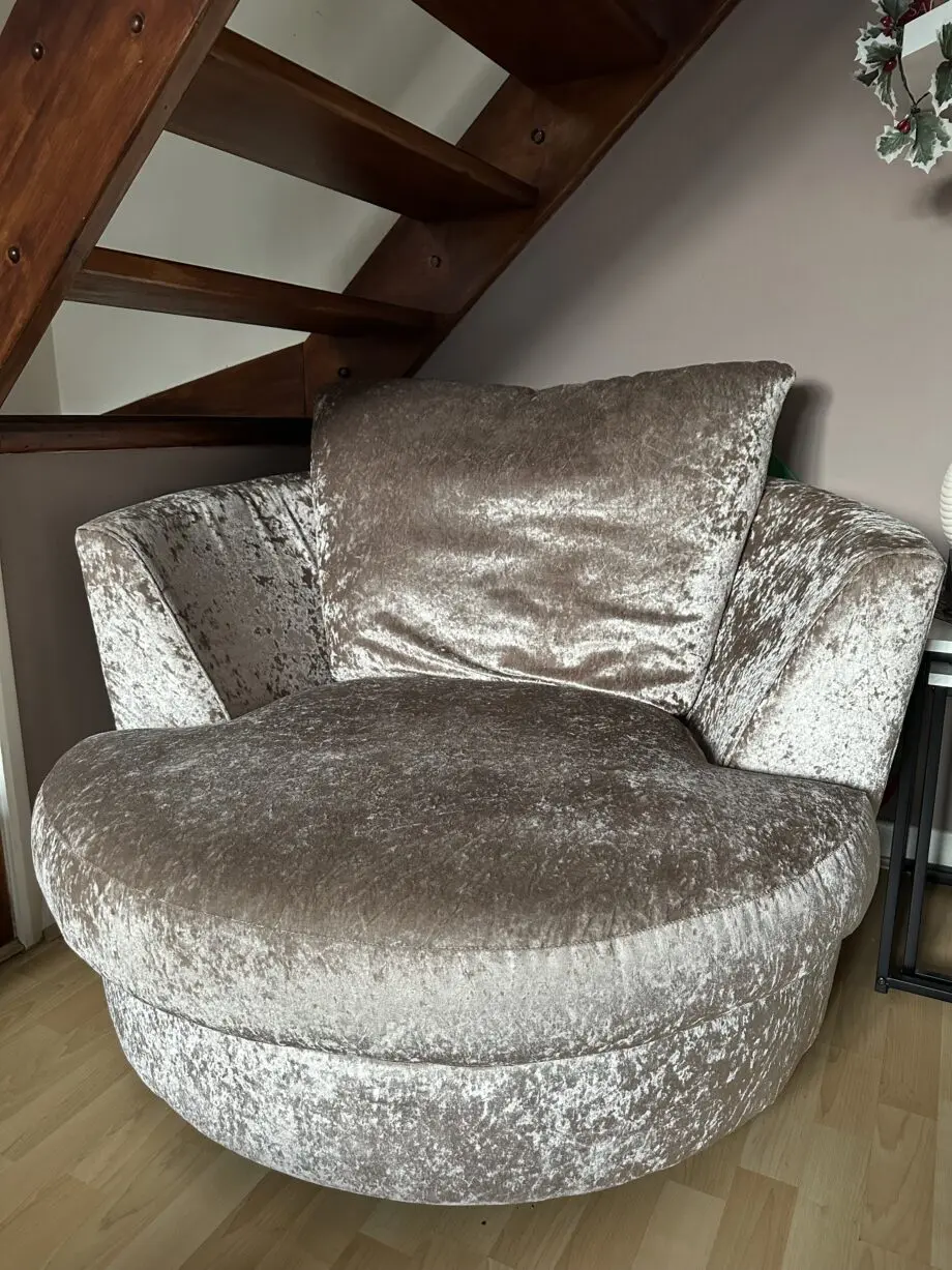 Right Hand Aurora Crushed Velvet Corner Sofa , Aurora Swivel Chair Crushed Velvet