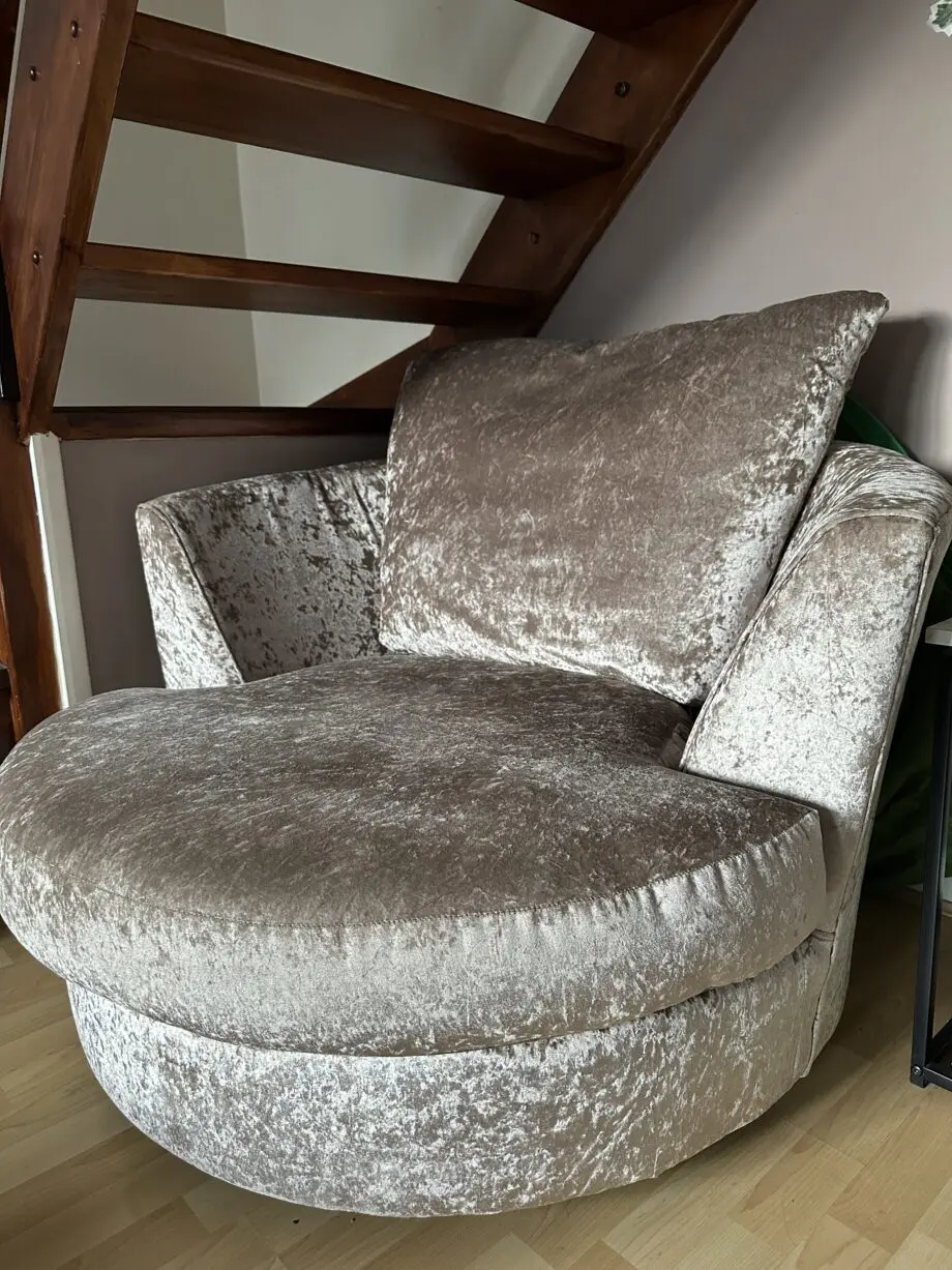 Right Hand Aurora Crushed Velvet Corner Sofa , Aurora Swivel Chair Crushed Velvet