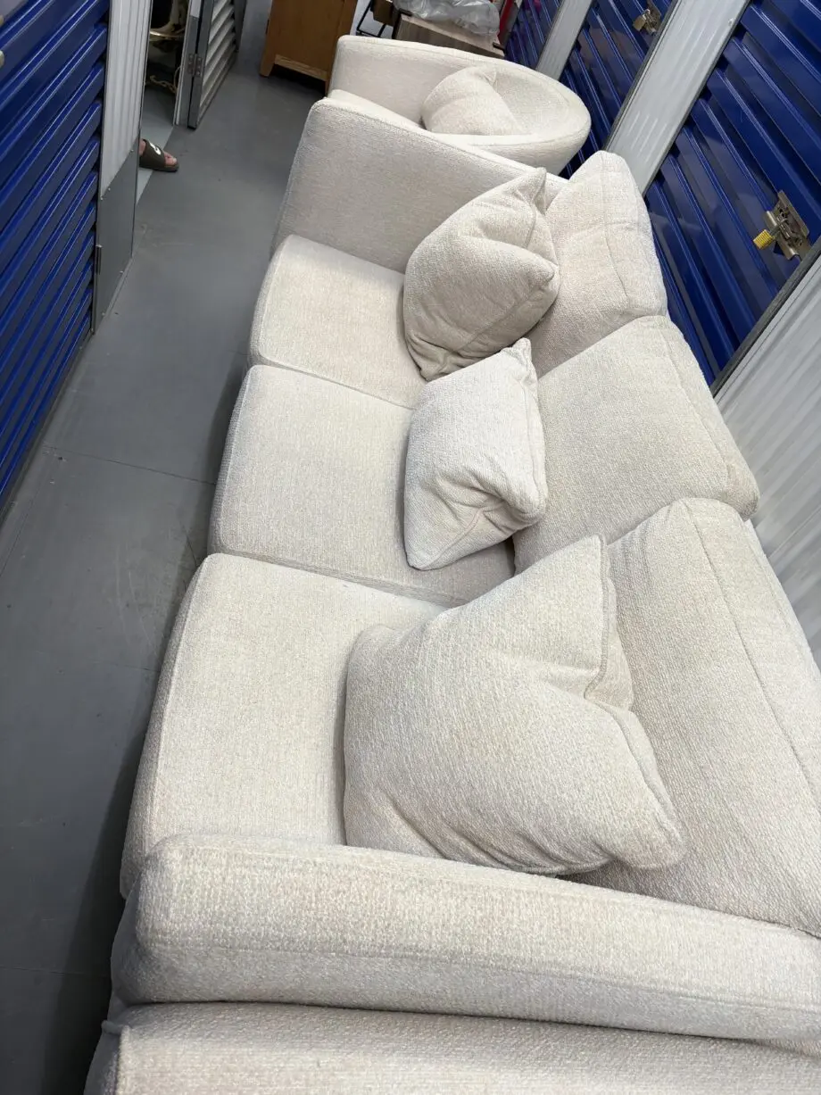 DFS Boucle Ivory 3 seater and swivel chair