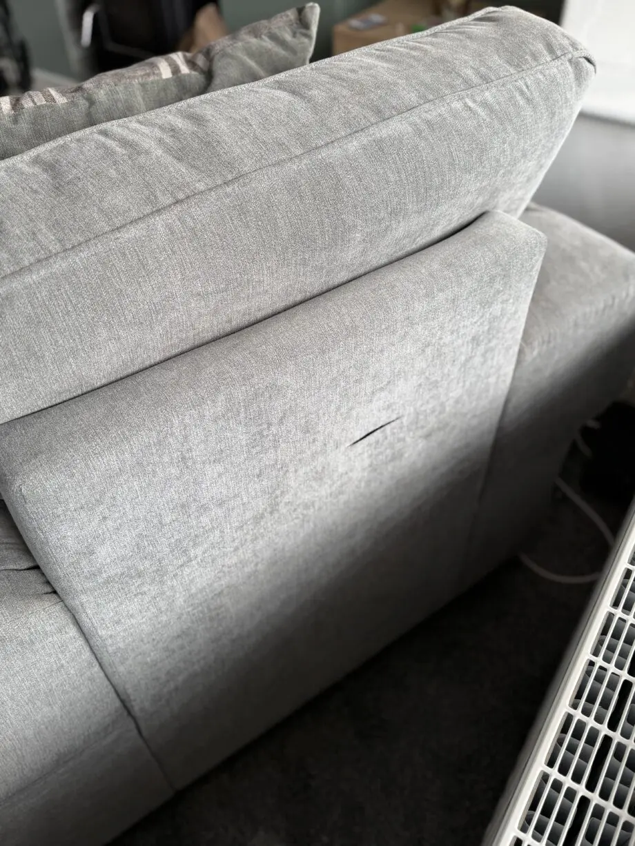 Grey Chesterfield style sofa and arm chair