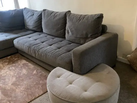 Grey left corner sofa with poof