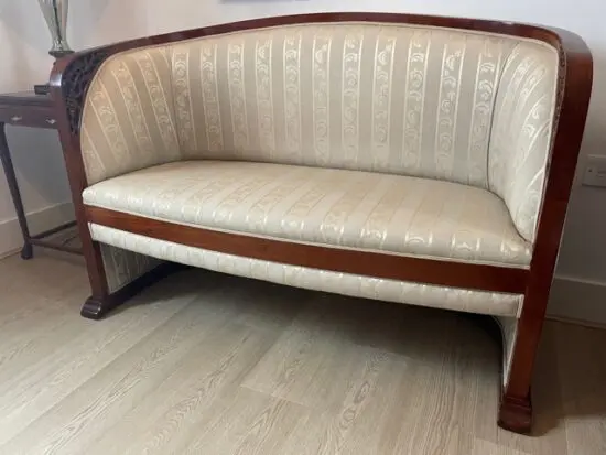 Love seat with silk fabric