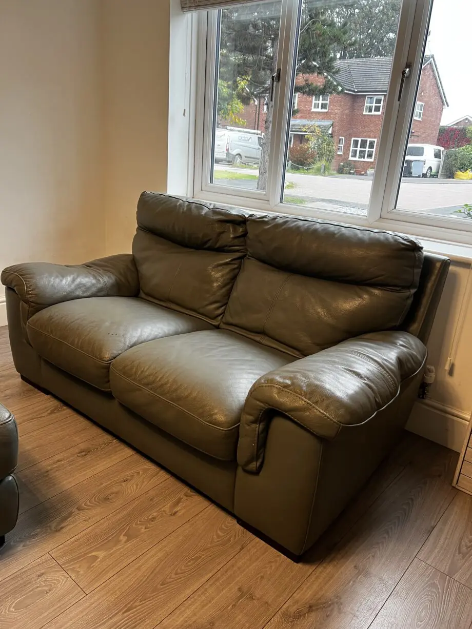 Sofology Grey Leather 3 seater, 2 seater and foot stool with storage
