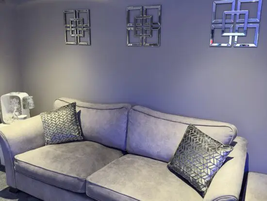 Sofa 4 seater grey and footstool