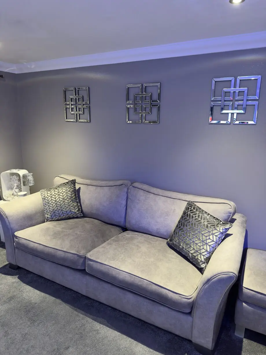 Sofa 4 seater grey and footstool