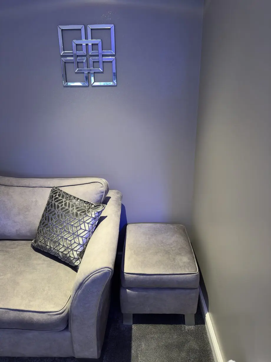 Sofa 4 seater grey and footstool