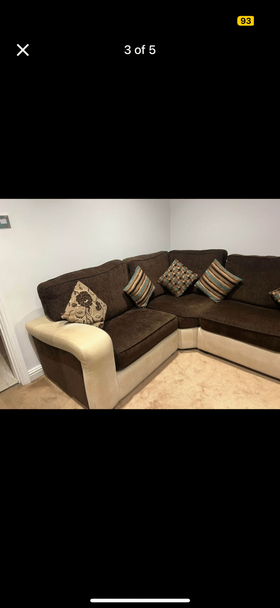 Brown & Cream Corner Sofa Set