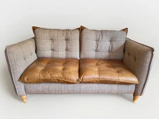 Regent Hunting Lodge Harris Tweed & Vintage Brown Leather two seater Sofa