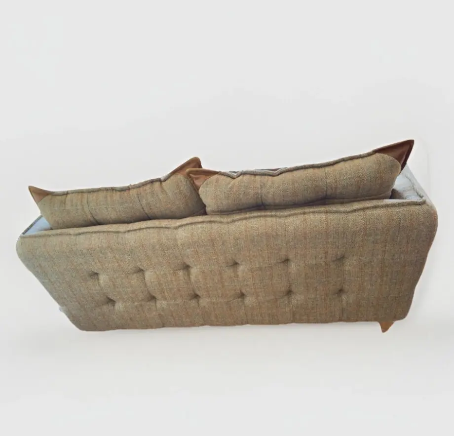 Regent Hunting Lodge Harris Tweed & Vintage Brown Leather two seater Sofa