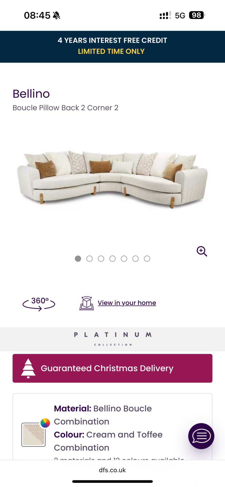 DFS Platinum Range Cream Boucle Bellino Sofa