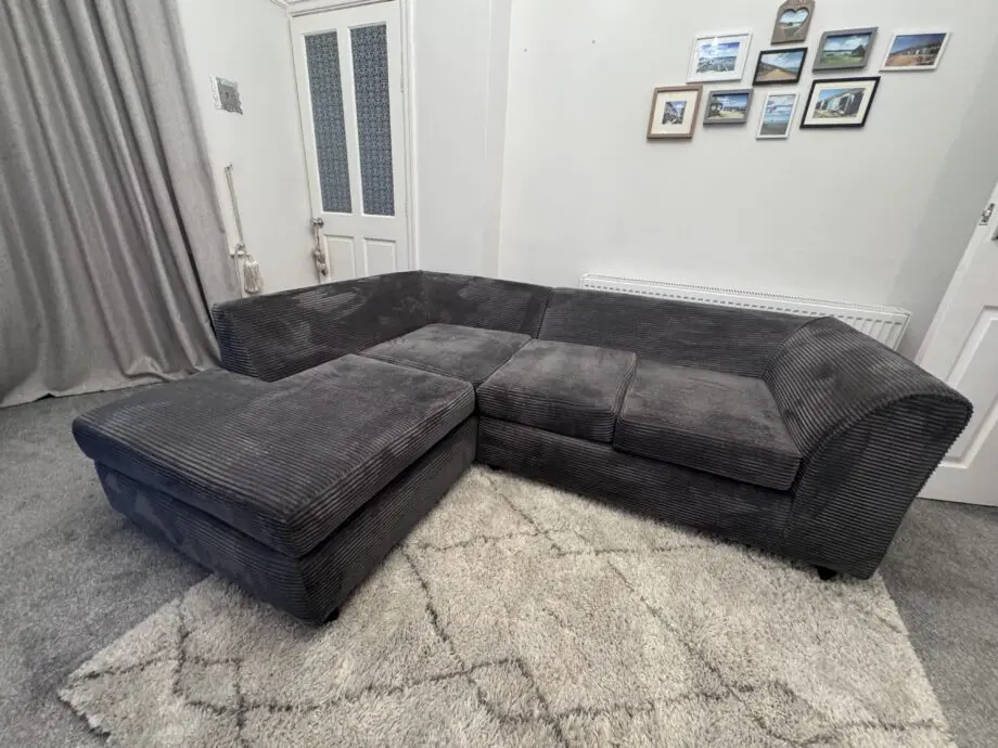 Grey Jumbo Cord Chaise Sofa
