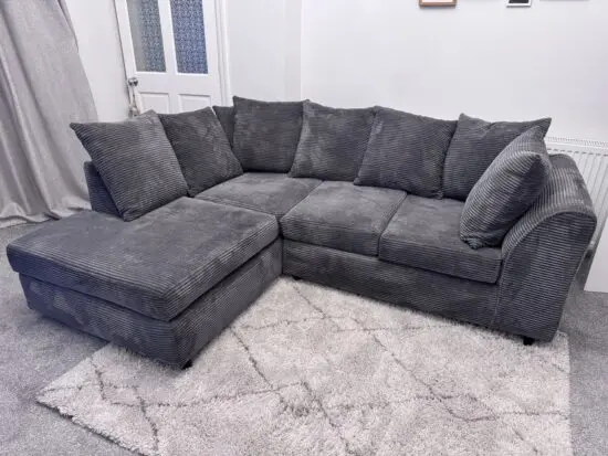 Grey Jumbo Cord Chaise Sofa