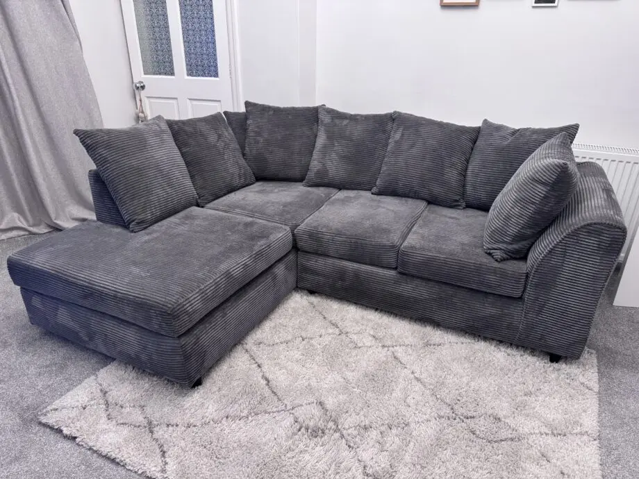Grey Jumbo Cord Chaise Sofa