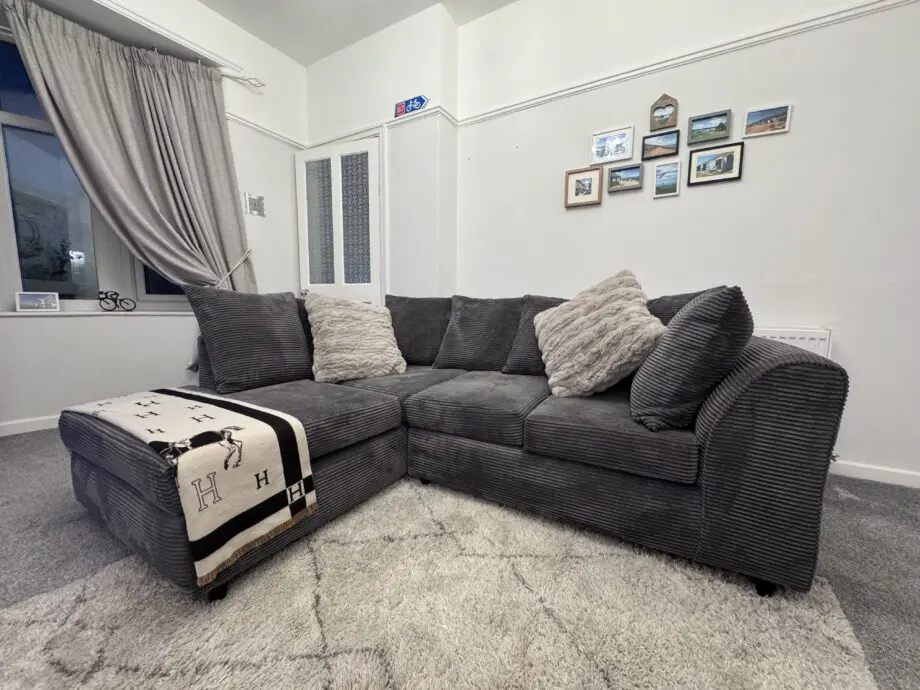 Grey Jumbo Cord Chaise Sofa