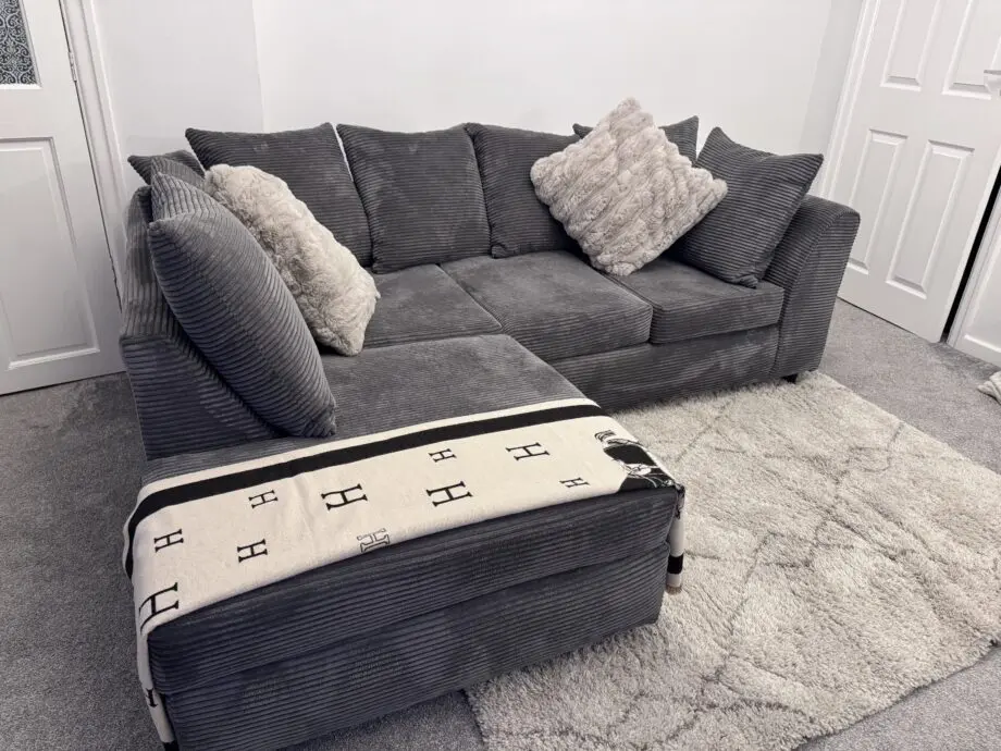 Grey Jumbo Cord Chaise Sofa
