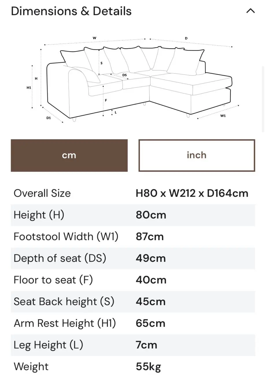 Grey Jumbo Cord Chaise Sofa