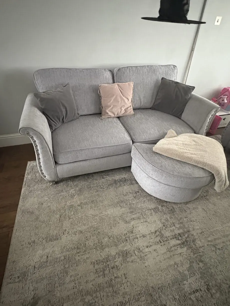 3 seater DFS Grey sofa & footstool