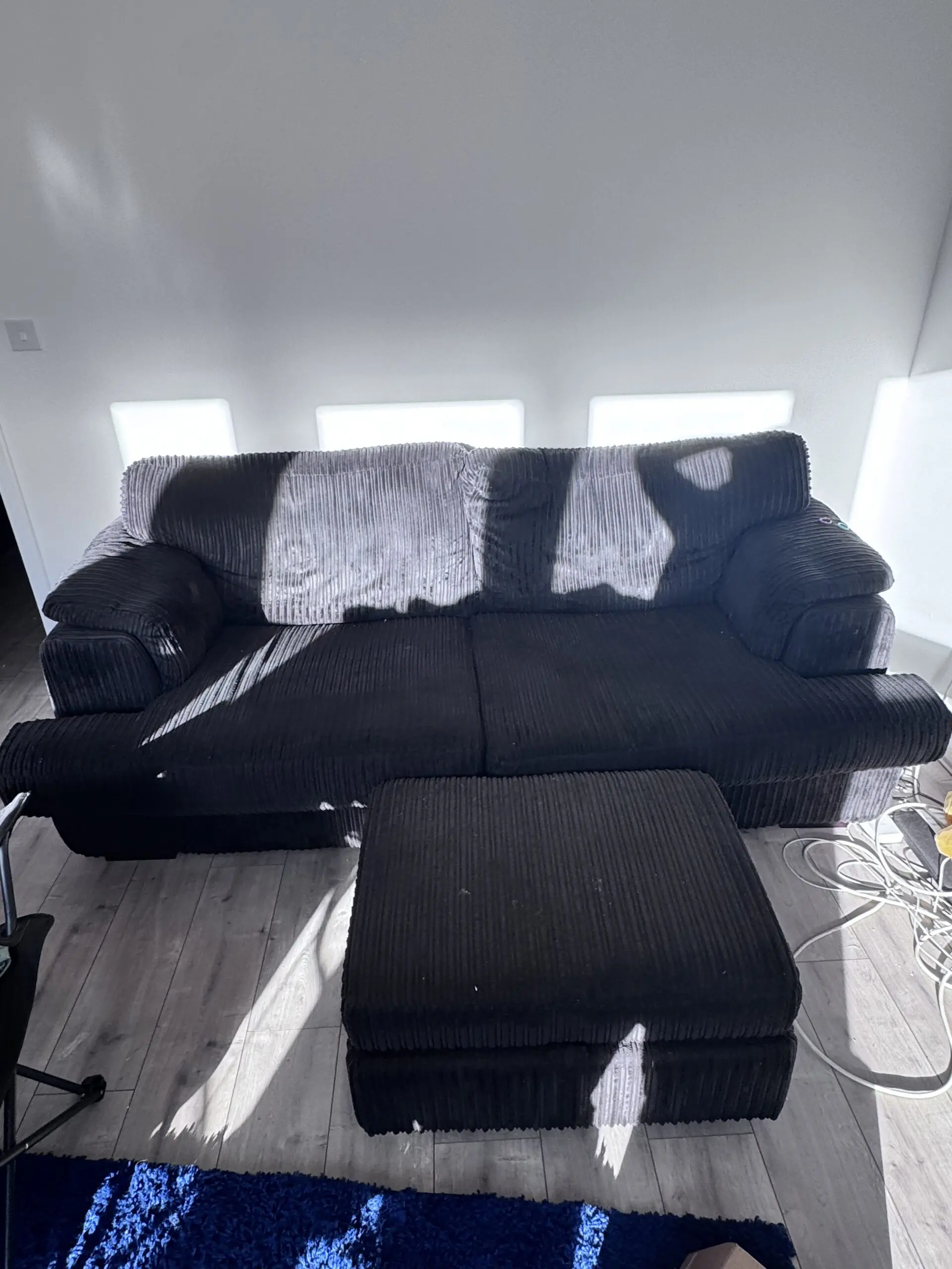 DFS Celine Formal Back Deluxe 3 Seater Sofa Bed + Chair + Footstool in black