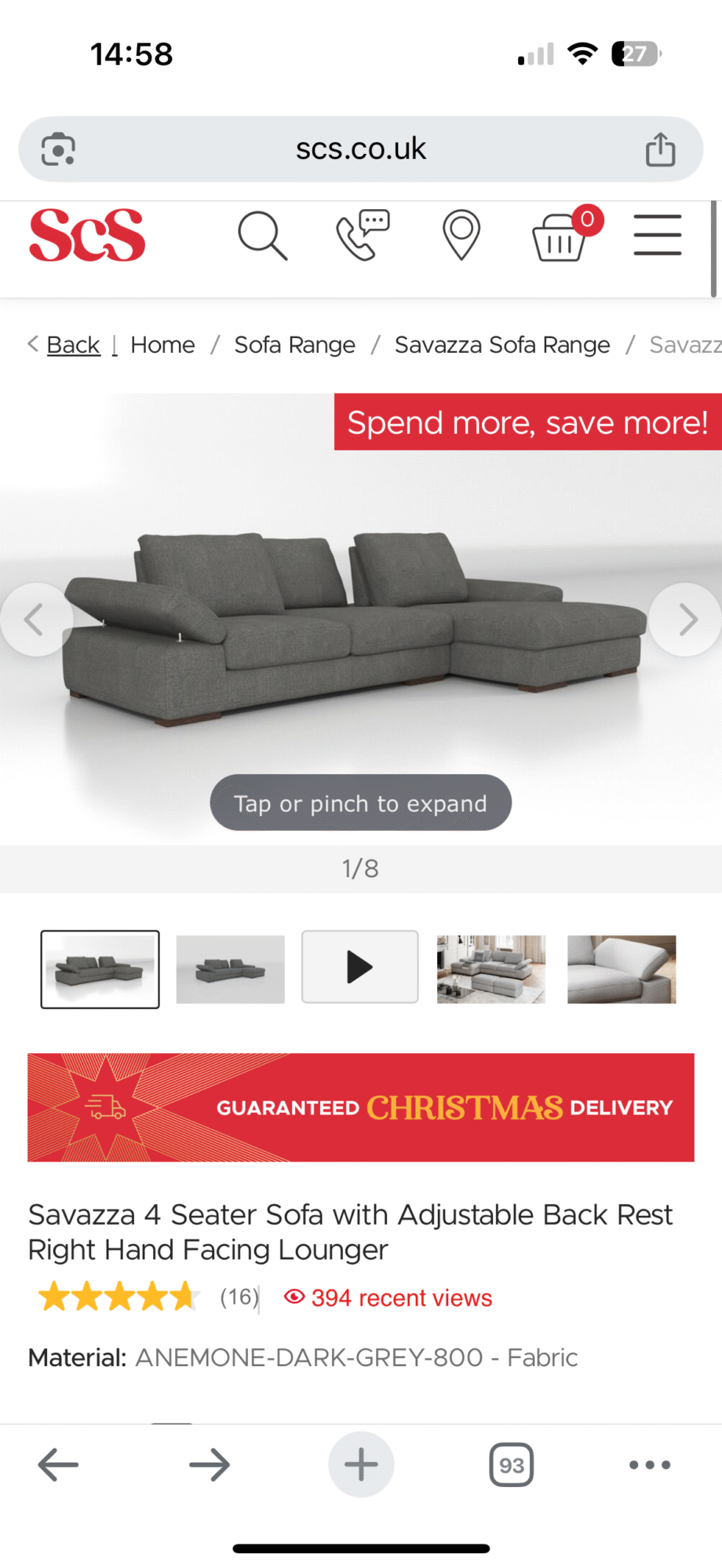 BRAND NEW SCS Savazza 4 Seater Corner Sofa in Ontano Orange Velvet
