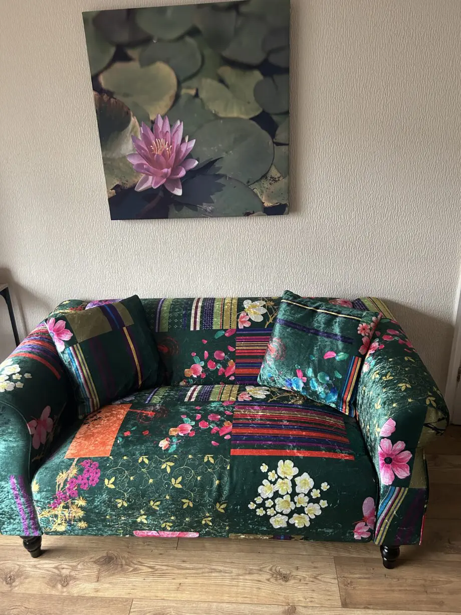 Green floral/patchwork 2-seater sofa