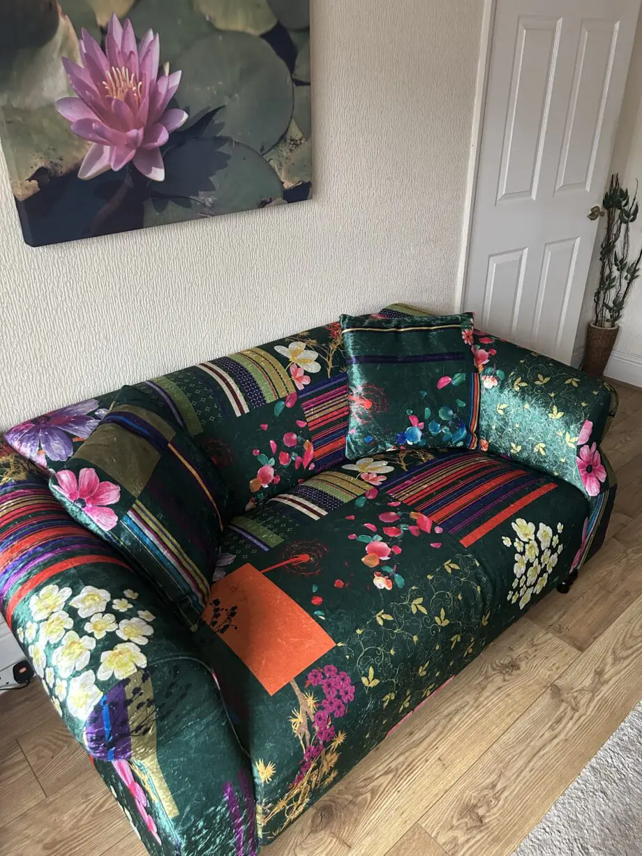 Green floral/patchwork 2-seater sofa