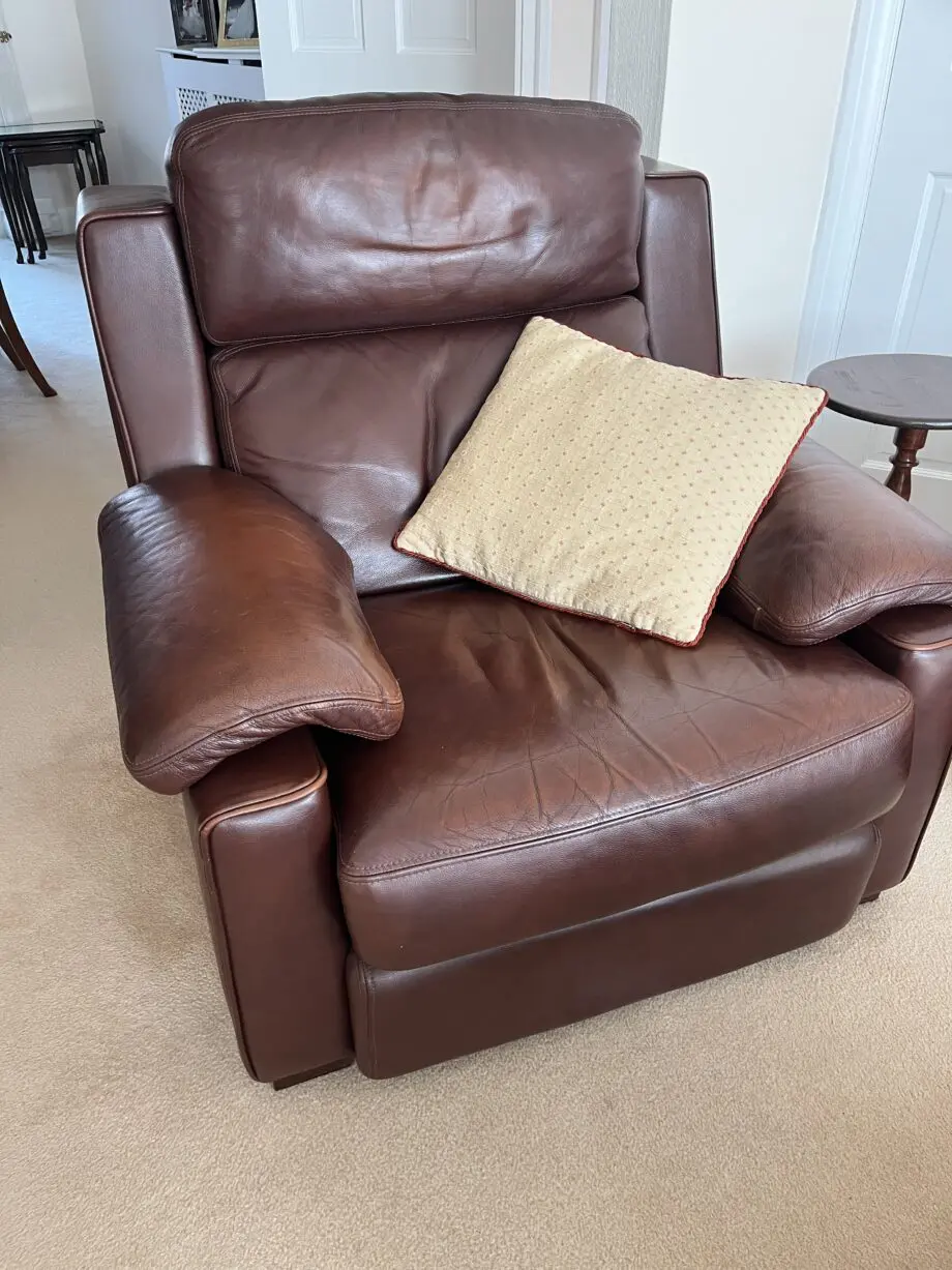 John Lewis leather armchair, cognac brown