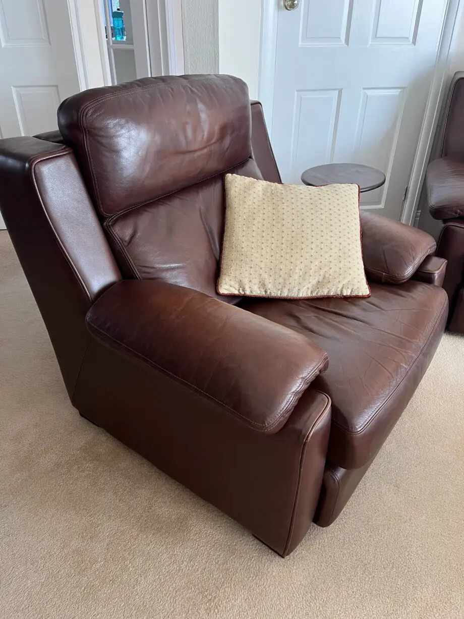 John Lewis leather armchair, cognac brown
