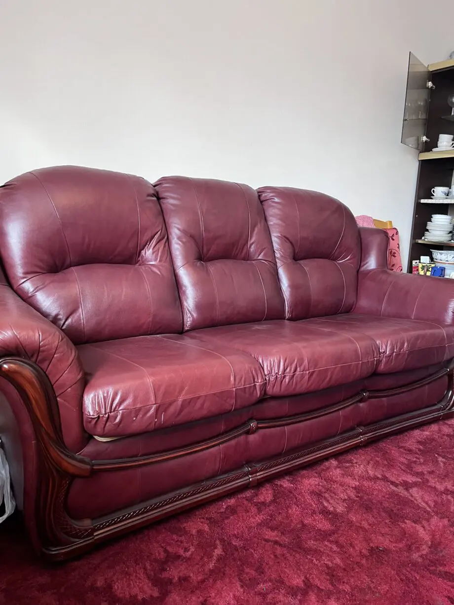 Leather 5 Seater Burgundy Sofa Set