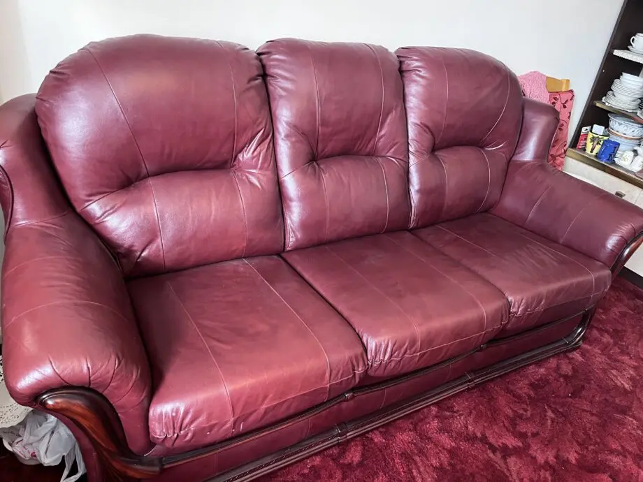 Leather 5 Seater Burgundy Sofa Set