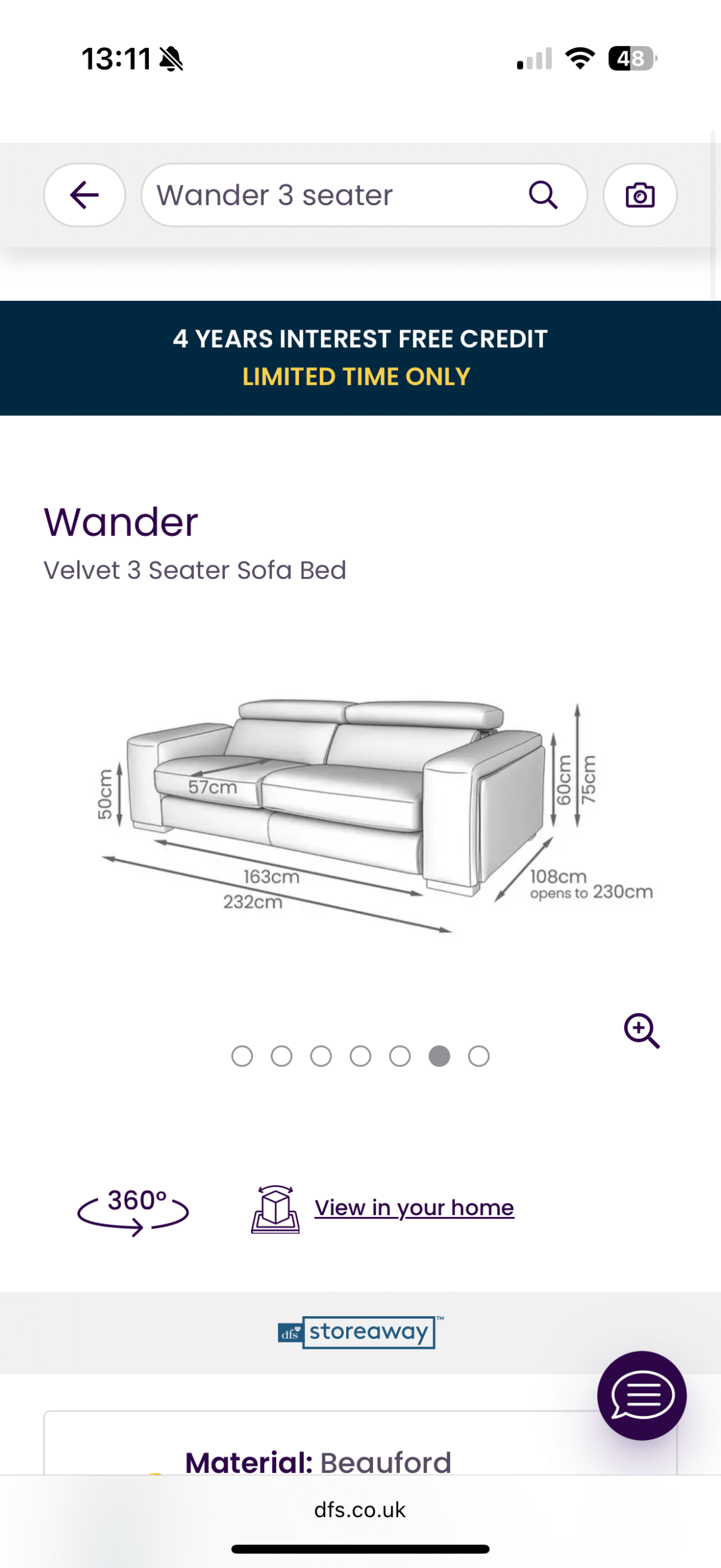 DFS Wander velvet 3 and 2 seater sofa