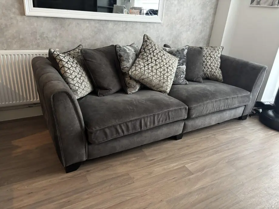 Furniture village- Mariah 3 Seater Fabric Pillow Back Sofa- Dapple Moleskin-Tri Chrome