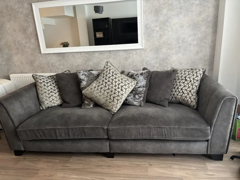Furniture village- Mariah 3 Seater Fabric Pillow Back Sofa- Dapple Moleskin-Tri Chrome