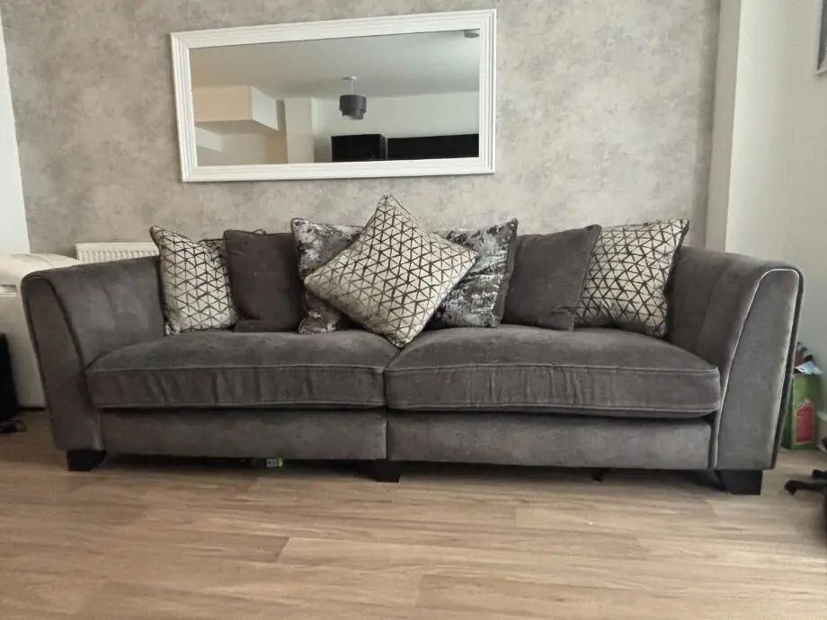 Furniture village- Mariah 3 Seater Fabric Pillow Back Sofa- Dapple Moleskin-Tri Chrome