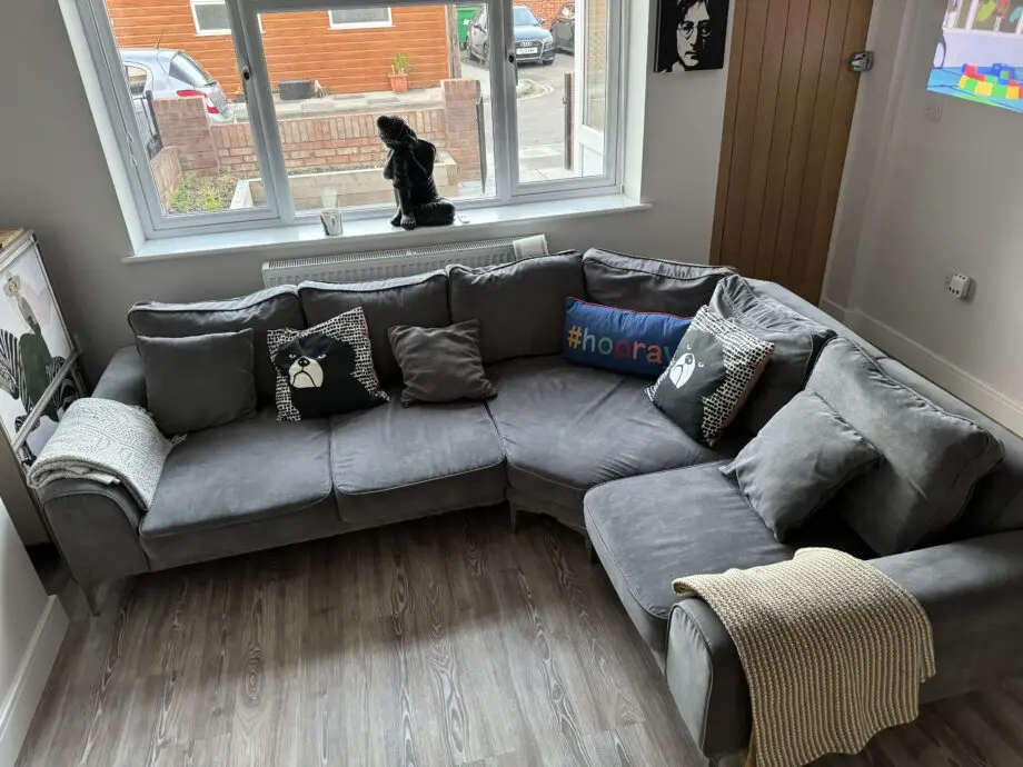 Made.com grey corner curve sofa